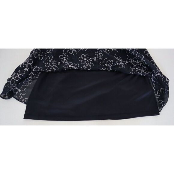 DKNY DD2F3346 Women's Sz 6 Black Embroidered Faux-Wrap Sheer-Sleeve Dress $139+ - Picture 12 of 16